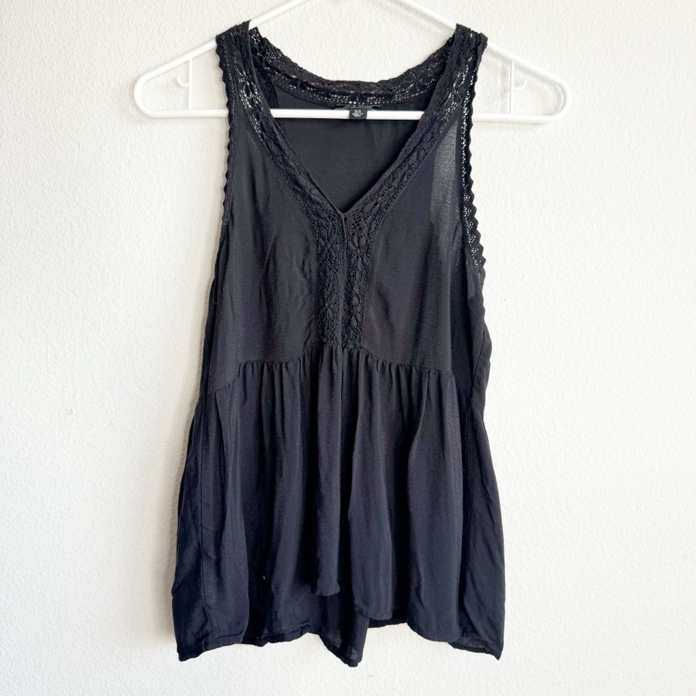 Lucky Brand silk blend black embroidered tank top size XS